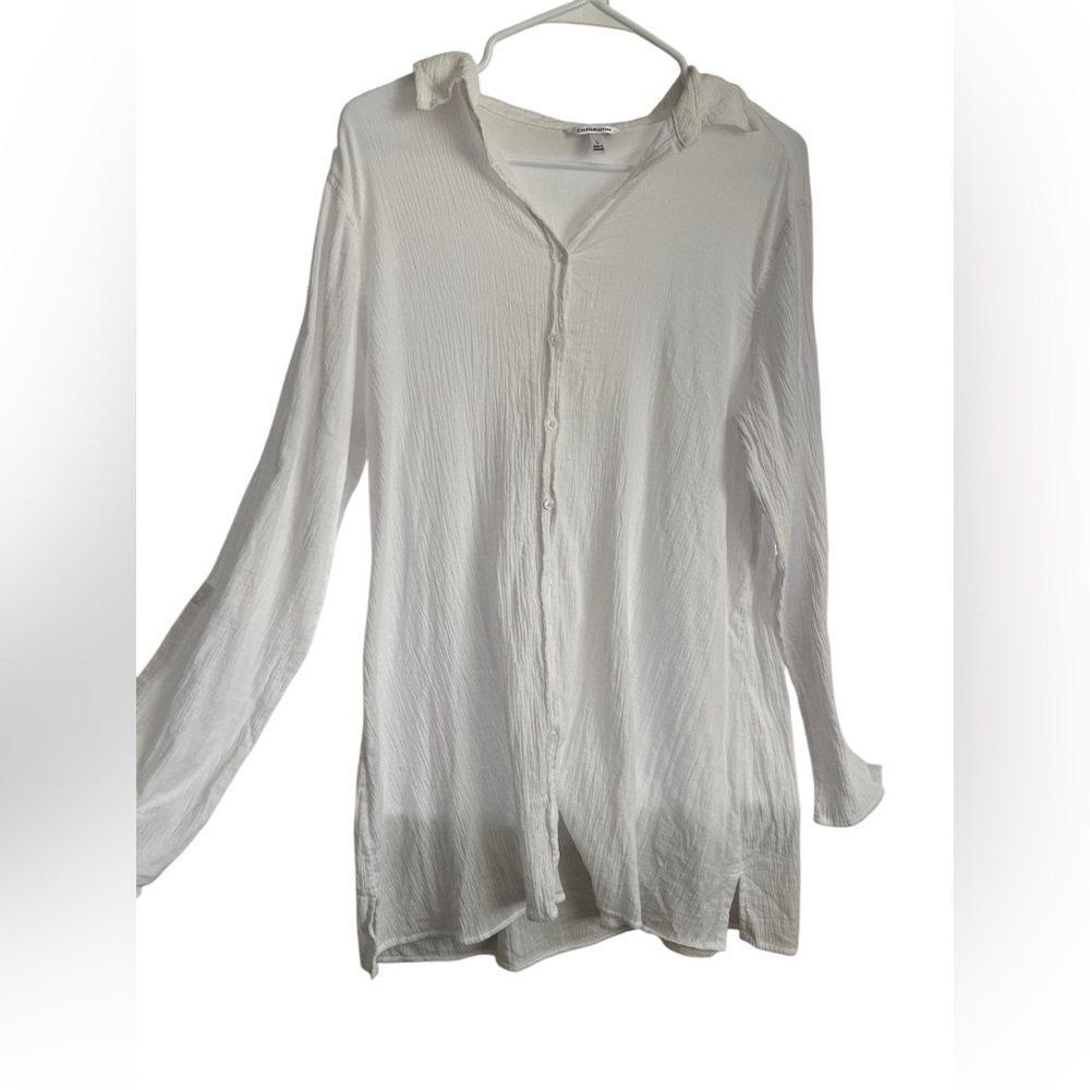 Croft & Barrow White Gauze Womens Button Down Blouse Size Large L